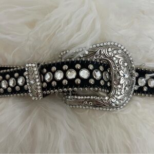 BB Simon Crystal /Leather Western Belt in Black